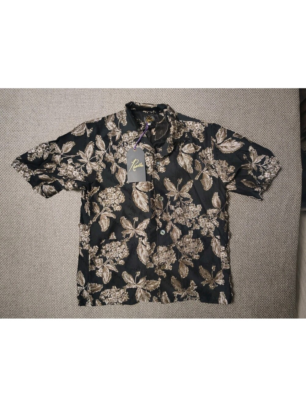 Needles Flower Cut Jacquard Cabana Shirt Black Gold Metallic Floral Men S NWT